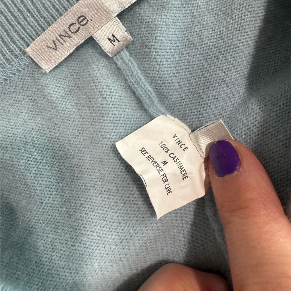 Vince 100% Cashmere Track Pants Wide Leg Sweater Pants Light Blue M - Picture 4 of 5